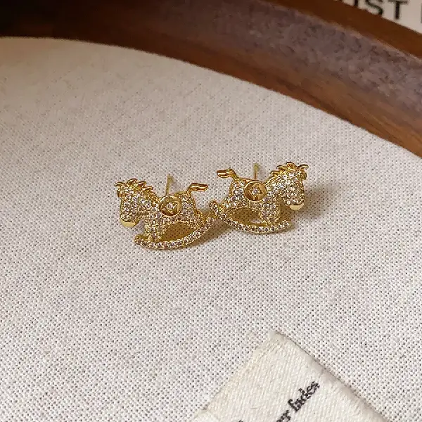 57# Silver Needle Diamond Pony Hollow Stud Earrings,tkmbeautysupply.com