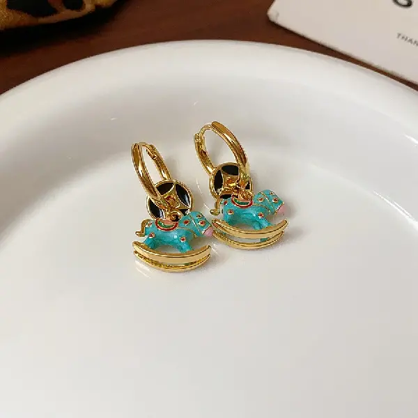 58# Earrings-Rocking Horse Round (Real Gold Plating),tkmbeautysupply.com