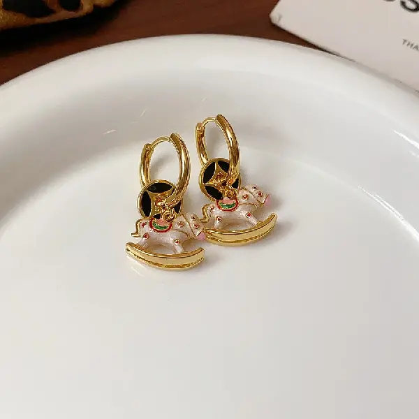 59# Earrings-Rocking Horse Round (Real Gold Plating),tkmbeautysupply.com