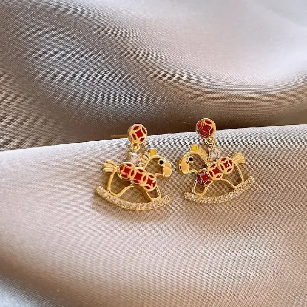 62# zircon rocking horse hollow earrings (real gold plating),tkmbeautysupply.com
