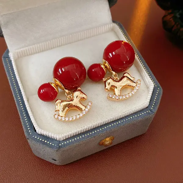 68# zircon round rocking horse earrings (real gold plating),tkmbeautysupply.com
