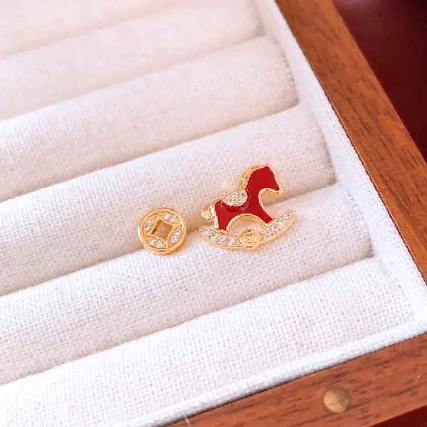 70# Zirconia Rocking Horse Copper Coin Asymmetric Stud Earrings,tkmbeautysupply.com