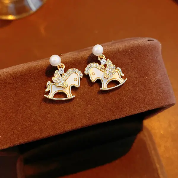 73# silver needle zircon shell pony (real gold plating),tkmbeautysupply.com