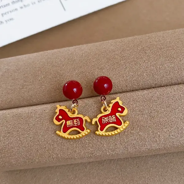 75# silver needle resin oil dripping pony to success earrings,tkmbeautysupply.com