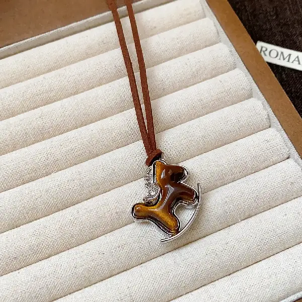 84## necklace-resin flocked leather inlaid with zircon-brown-coffee,tkmbeautysupply.com