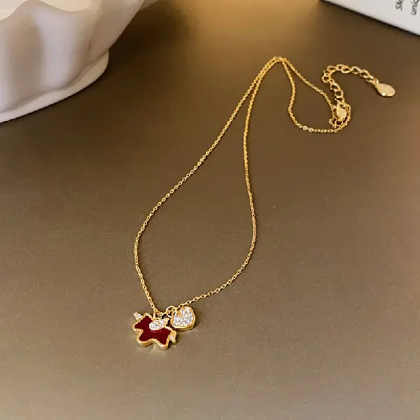 87## Necklace-Zircon Acetate Plate Pony Heart (Real Gold Plating),tkmbeautysupply.com