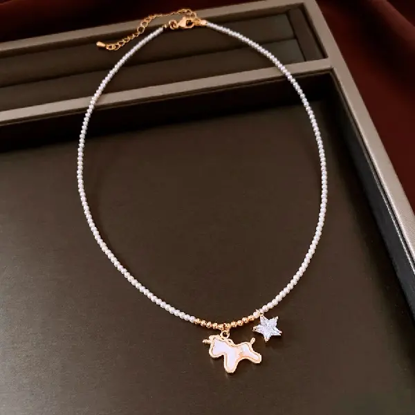 89## Necklace-Pearl Beaded Pony Star (Real Gold Plating),tkmbeautysupply.com