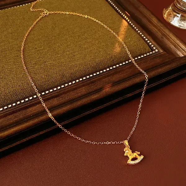 92## Necklace-Zircon Rocking Horse (Real Gold Plating),tkmbeautysupply.com