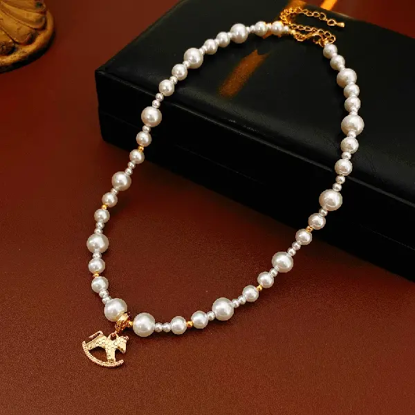 98## Necklace-Pearl Beaded Pony (Real Gold Plating),tkmbeautysupply.com