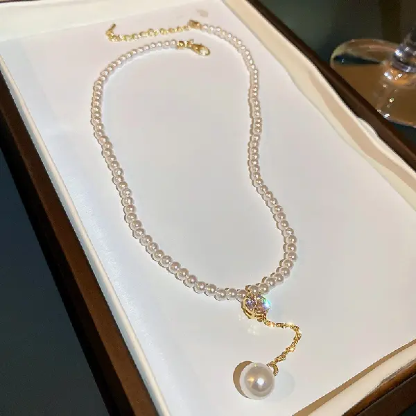 11# necklace-white diamond imitation pearl,tkmbeautysupply.com