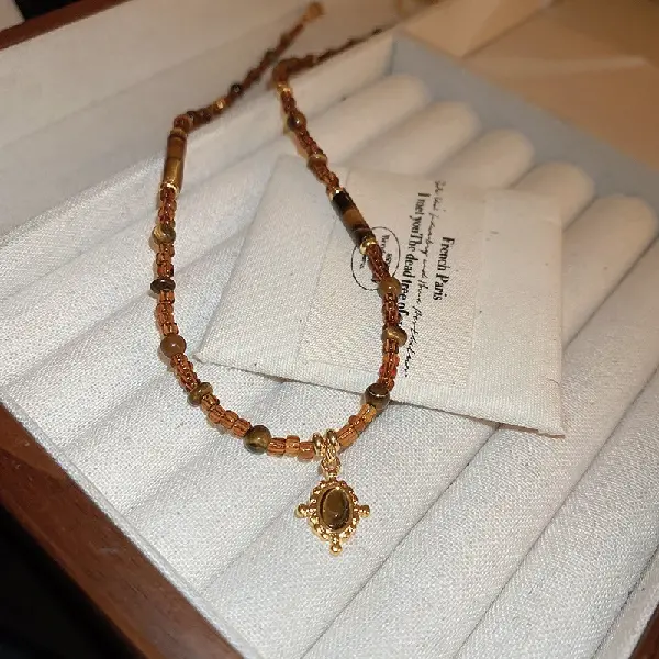 Irregular tiger eye stone rice bead necklace,tkmbeautysupply.com