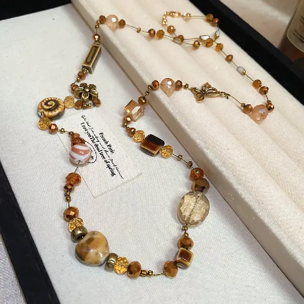 Flower Ceramic Crystal Rice Bead Necklace,tkmbeautysupply.com