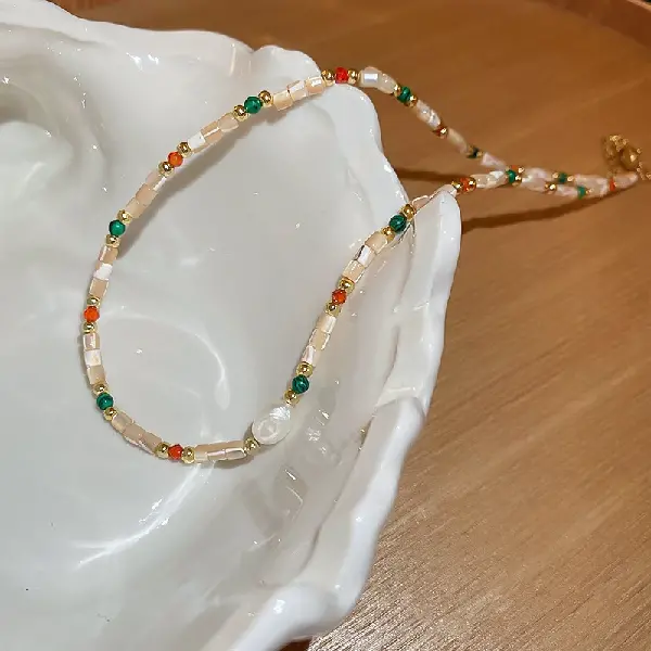 Mother-of-pearl pearl crystal natural stone necklace,tkmbeautysupply.com
