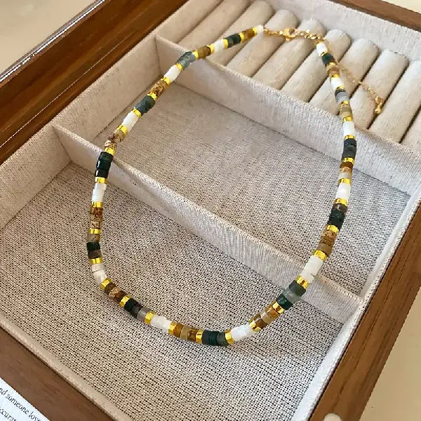 Vintage natural stone round necklace,tkmbeautysupply.com