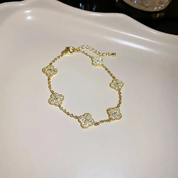 Zircon four leaf bracelet,tkmbeautysupply.com