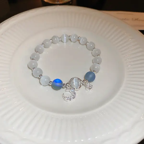1# Moon Star Zircon Cat’s Eye Glass Bracelet,tkmbeautysupply.com