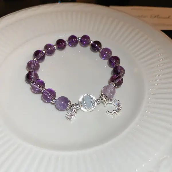 2# Moon Star Zircon Cat’s Eye Glass Bracelet,tkmbeautysupply.com