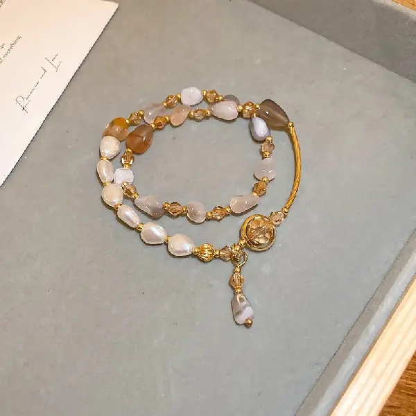5# pearl natural stone crystal multi-layer bracelet,tkmbeautysupply.com