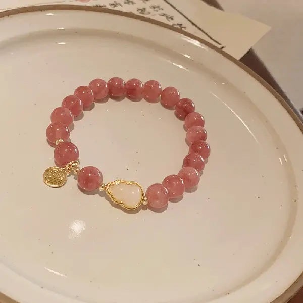 13# round bead strawberry crystal pearl gourd round brand fortune jade elastic bracelet,tkmbeautysupply.com