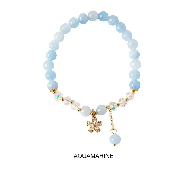 15# flower zircon crystal beaded aquamarine bracelet,tkmbeautysupply.com
