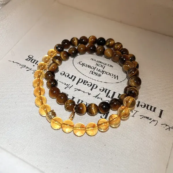 22# copper coin citrine tiger eye stone bracelet-exquisite gift box,tkmbeautysupply.com