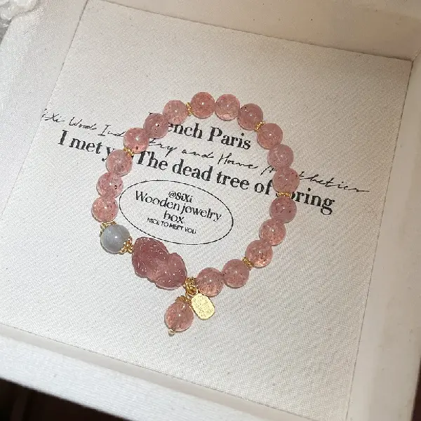 29# Lucky Pixiu Strawberry Crystal Bracelet-Exquisite Gift Box,tkmbeautysupply.com