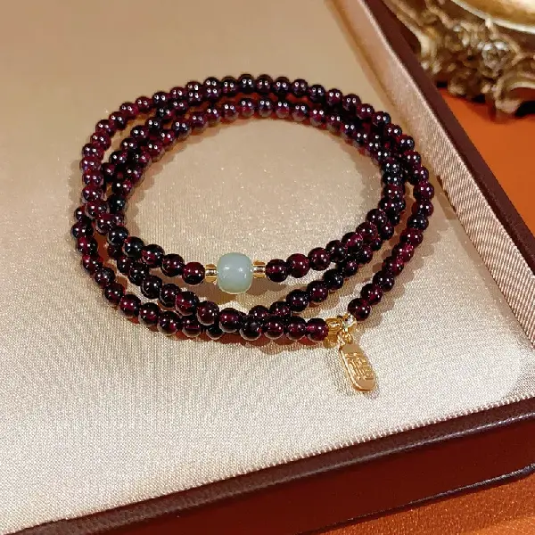 30# Fortune Hetian Jade Garnet Bracelet-Exquisite Gift Box (4mm),tkmbeautysupply.com