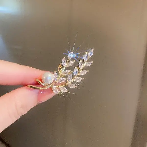 36# brooch-real gold electroplated pearl zircon wheat ear brooch,tkmbeautysupply.com