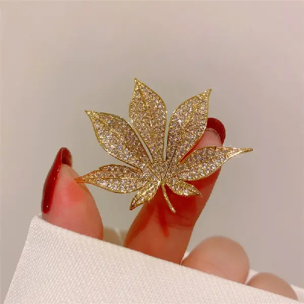 44# brooch-18k real gold electroplated zircon maple leaf brooch,tkmbeautysupply.com
