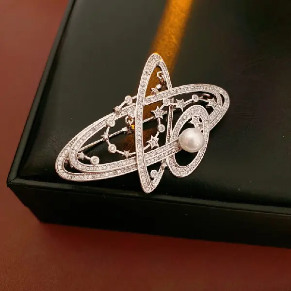 56# Brooch-Planet Zircon Star Pearl,tkmbeautysupply.com