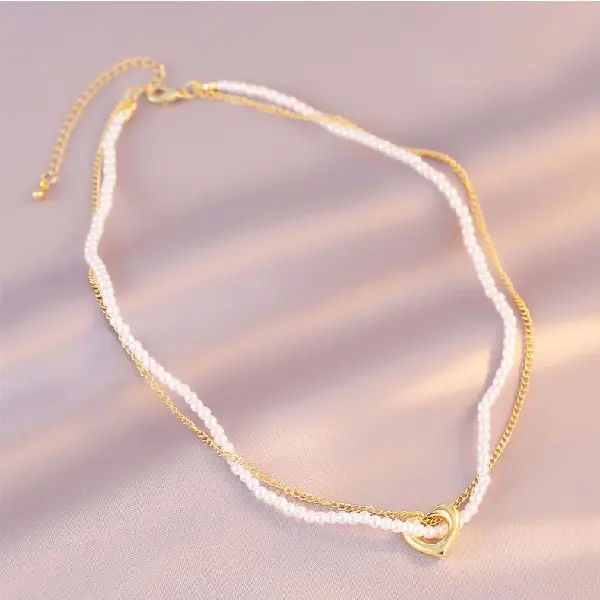 2# Love Imitation Pearl Double Layer Necklace..,tkmbeautysupply.com