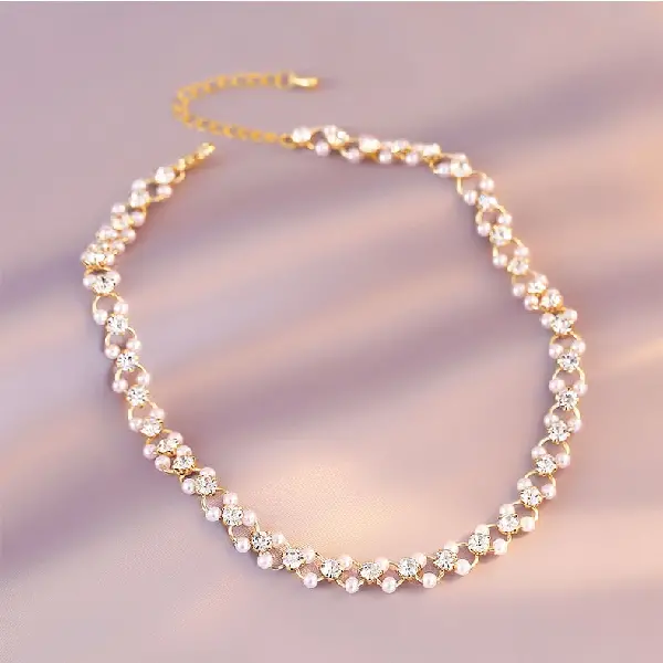 4# Diamond imitation pearl necklace.,tkmbeautysupply.com