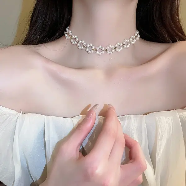 28# Necklace-Flower Pearl (Environmentally Friendly),tkmbeautysupply.com
