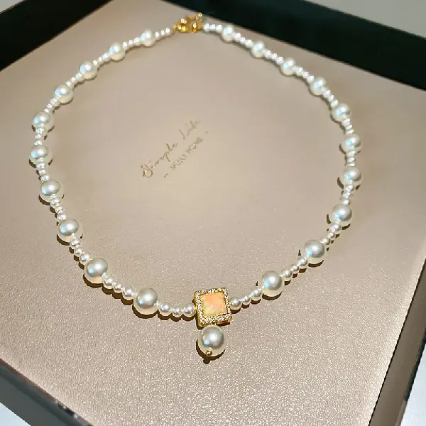 50# Pearl Zircon Moonstone Irregular Necklace,tkmbeautysupply.com