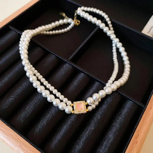 51# Shijia Pearl Zircon Moonstone Necklace,tkmbeautysupply.com