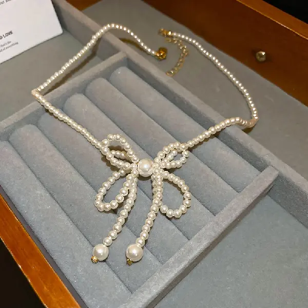 57# Bow Pearl Necklace (3mm),tkmbeautysupply.com
