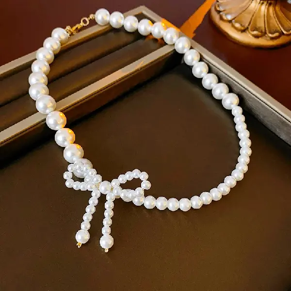 58# Bow Pearl Necklace (10mm),tkmbeautysupply.com