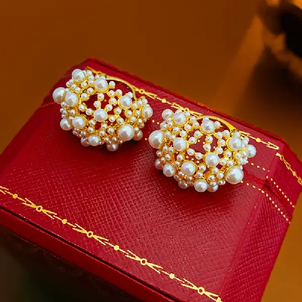 Gold Pearl Geometric Earrings,tkmbeautysupply.com