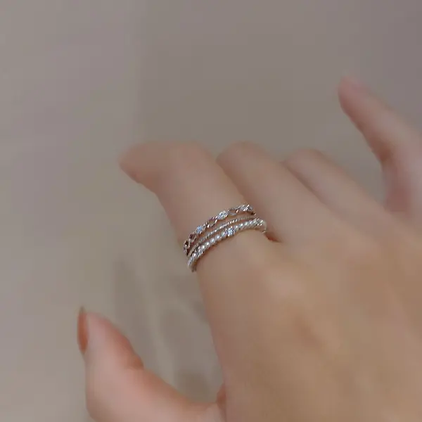 34# Ring-Silver Pearl Three Layers,tkmbeautysupply.com