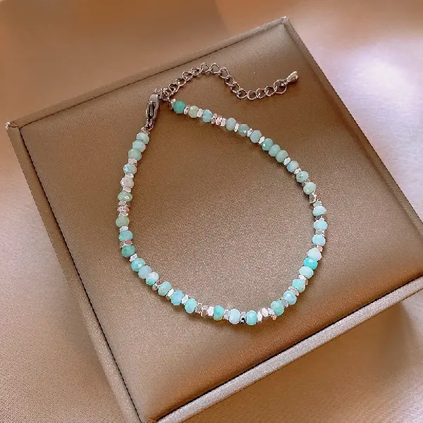 Beaded natural stone crushed silver bracelet,tkmbeautysupply.com