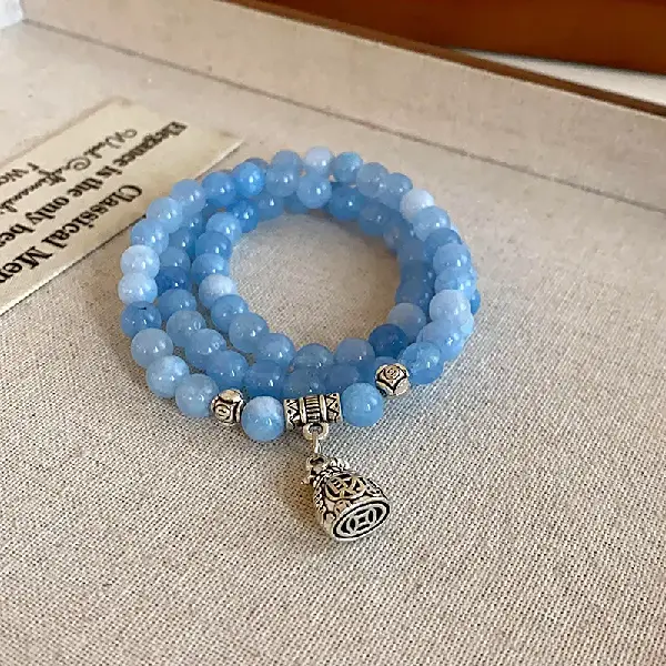 Lucky flower beaded aquamarine multi-layered bracelet,tkmbeautysupply.com