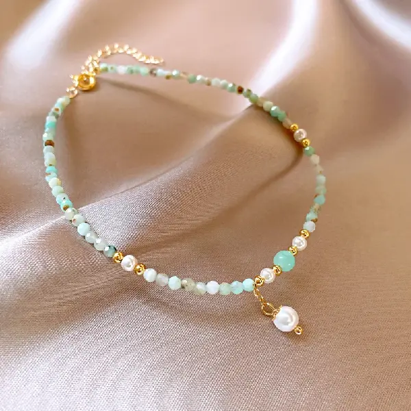 Beaded Amazonite Pearl Anklet,tkmbeautysupply.com