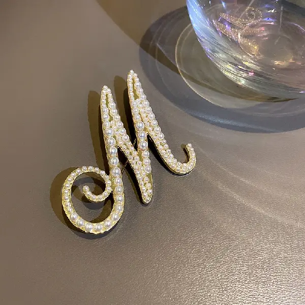 Pearl letter M brooch,tkmbeautysupply.com