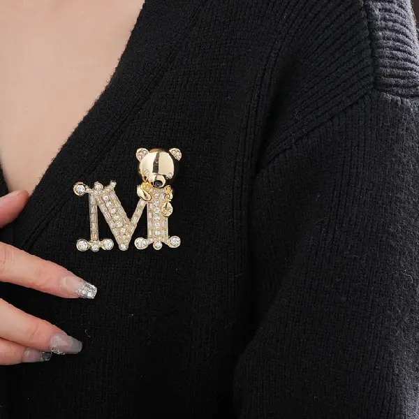 36# diamond-drip oil bear letter M brooch,tkmbeautysupply.com