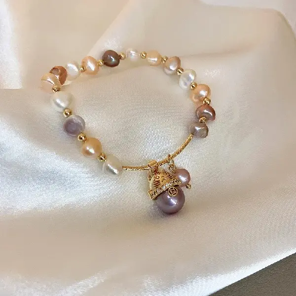 2# Bracelet-Golden Lucky Cat Freshwater Pearl.,tkmbeautysupply.com
