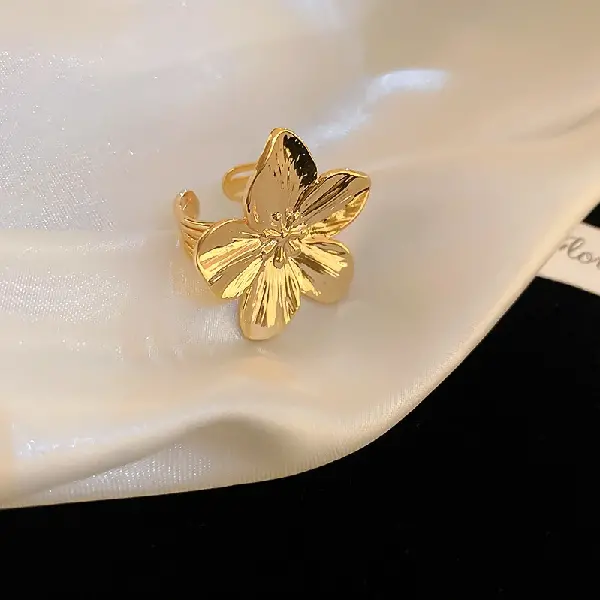 35#14k real gold electroplated flower open ring,tkmbeautysupply.com