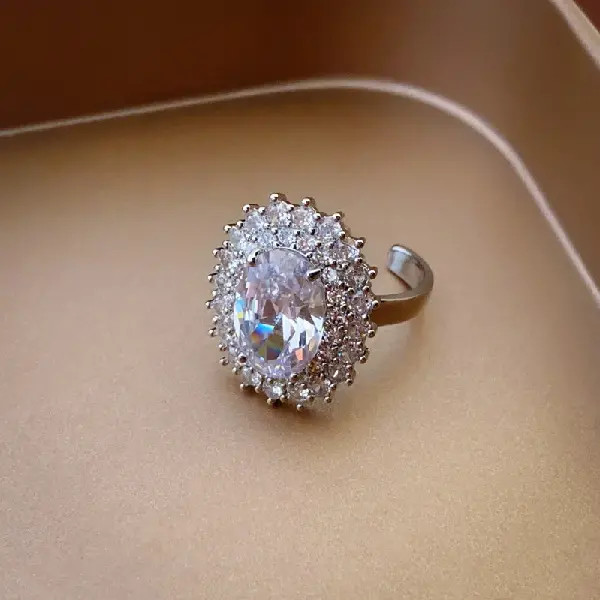 27# Silver-Zircon Oval Open Ring,tkmbeautysupply.com