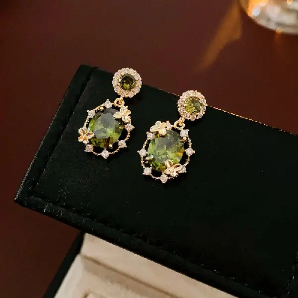 14K real gold electroplated silver needle zircon round butterfly earrings,tkmbeautysupply.com