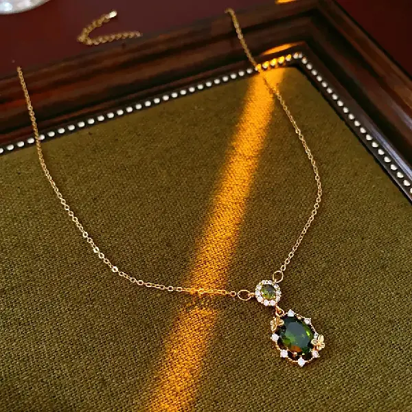18K real gold electroplated butterfly oval zircon pendant necklace,tkmbeautysupply.com