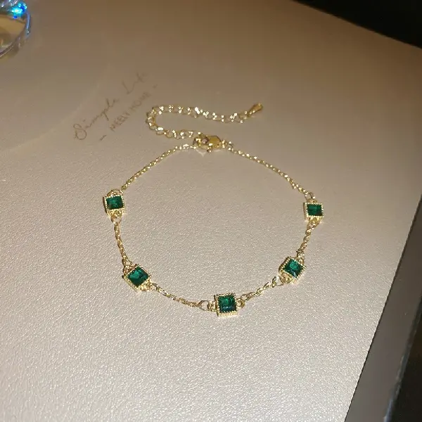 14K real gold electroplated square zircon bracelet,tkmbeautysupply.com